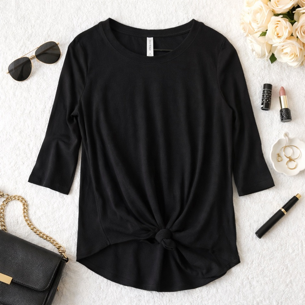 Zenana Premium Black Tunic Top Size S Front Tie Comfy Stretch